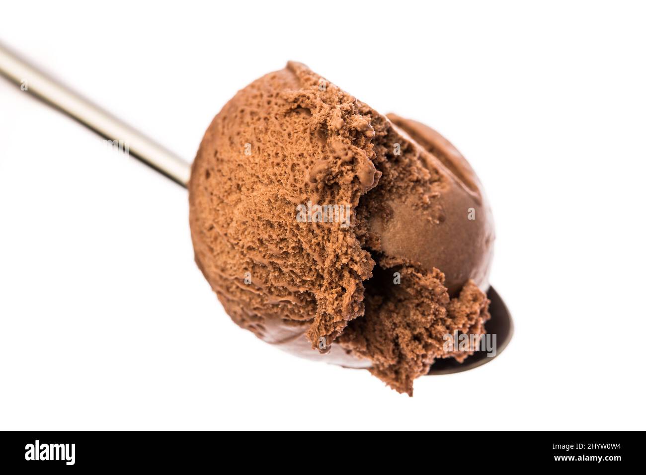 spoon full with chocolate ice cream isolated on white background Stock Photo
