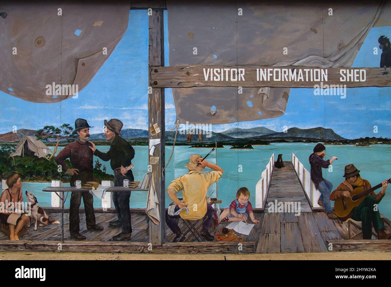 Artwork on the exterior of the visitor information centre of Mallacoota, in the extreme northeast of Victoria, Australia Stock Photo