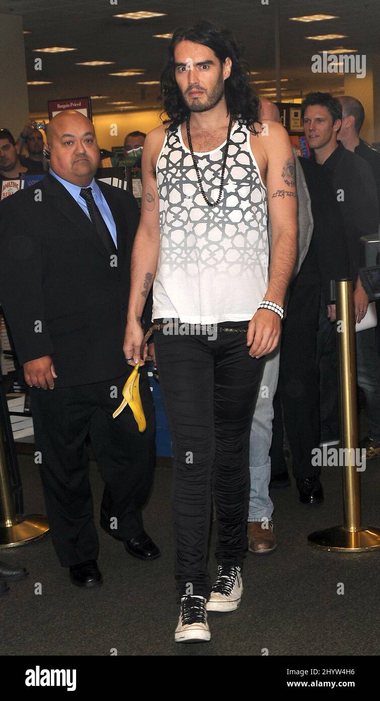 Russell Brand signs copies of his book 'My Booky Wook' at Barnes & Noble in Los Angeles, CA, on May 1, 2009. Stock Photo