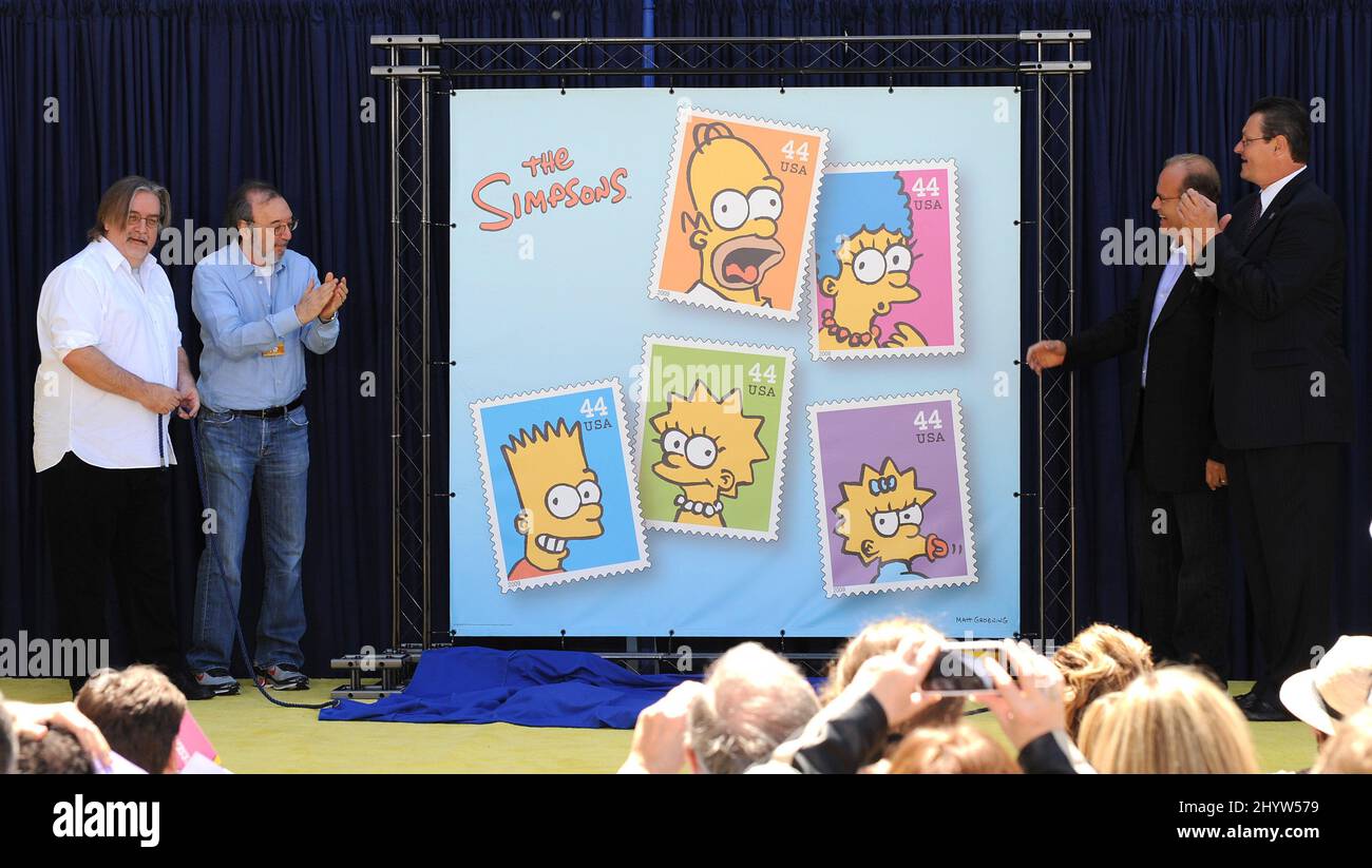Matt Groening, James Brooks and Kelsey Grammer at "The Simpsons" Stamp