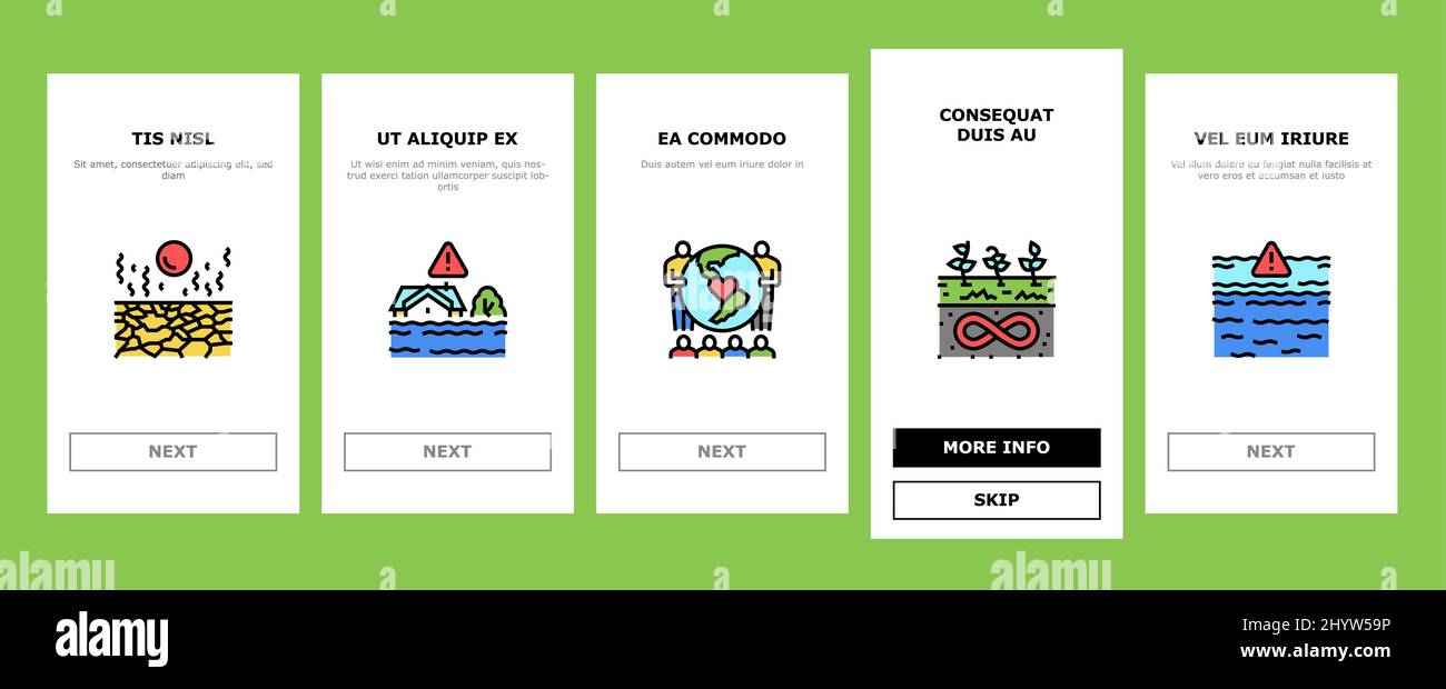 Climate Change And Eco Problem Onboarding Icons Set Vector Stock Vector ...