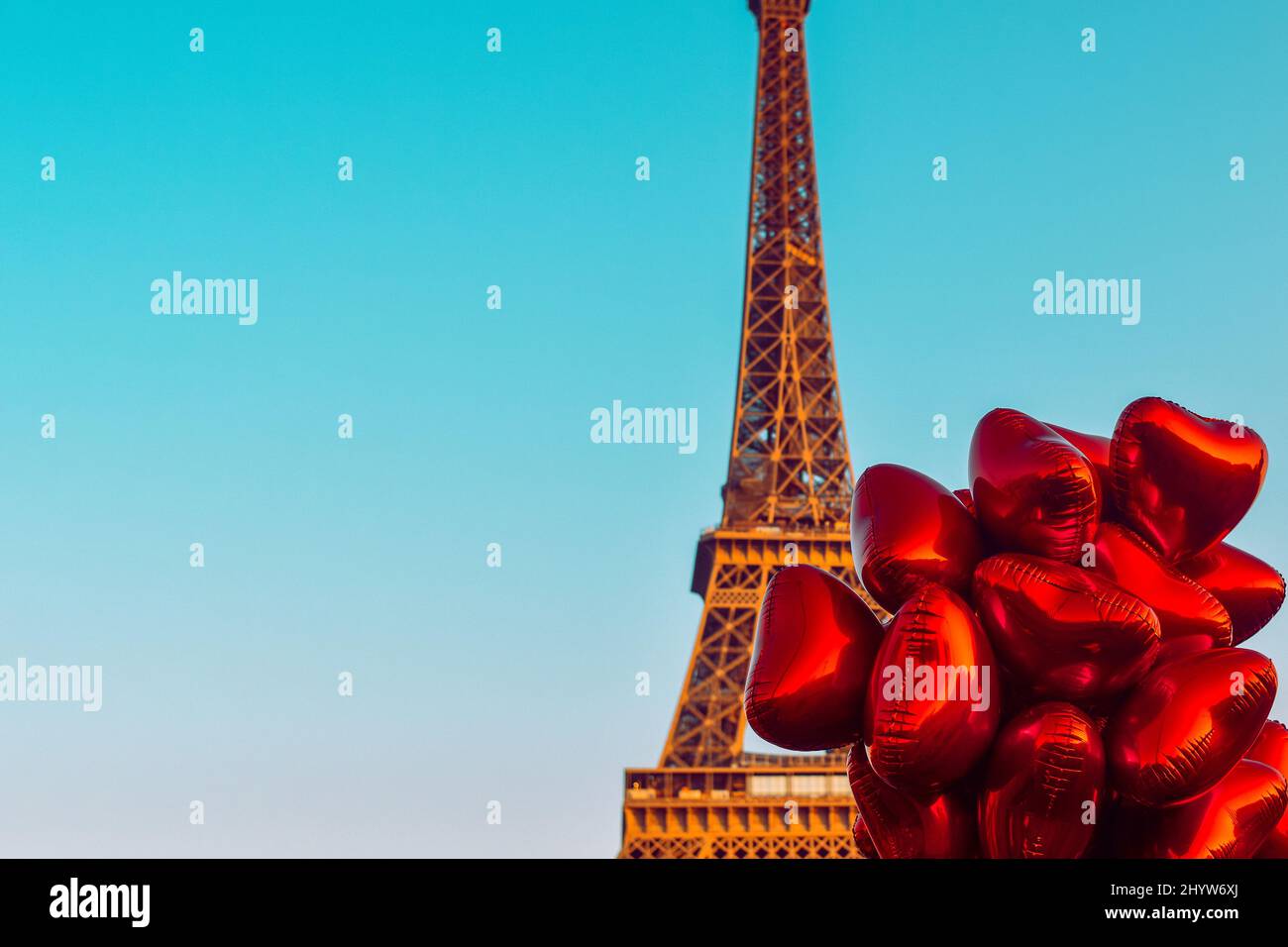 PARIS, FRANCE, 08.03.2022 The Eiffel Tower in a perfect blue sky