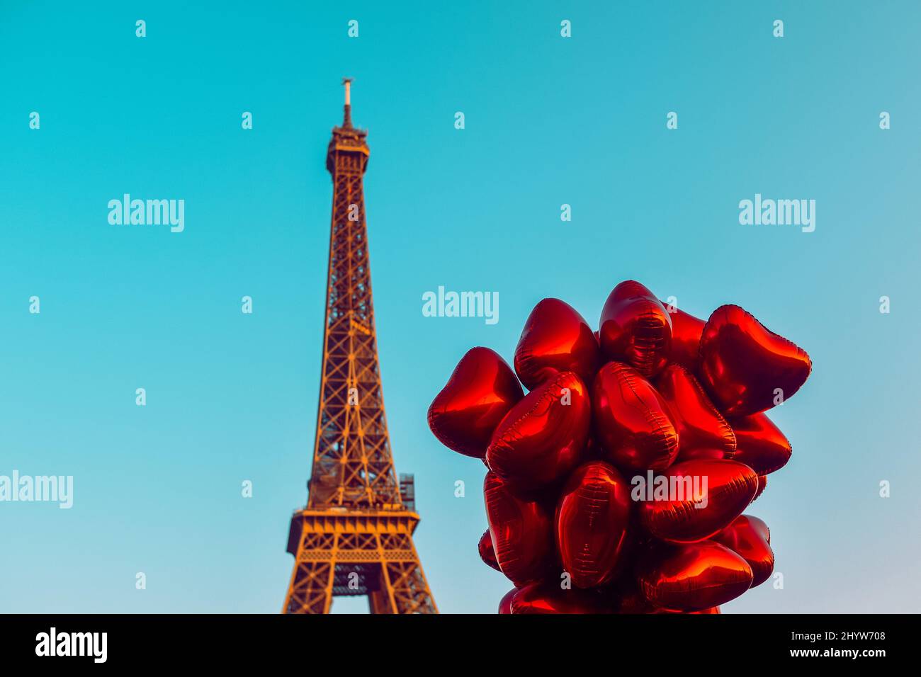 PARIS, FRANCE, 08.03.2022 The Eiffel Tower in a perfect blue sky