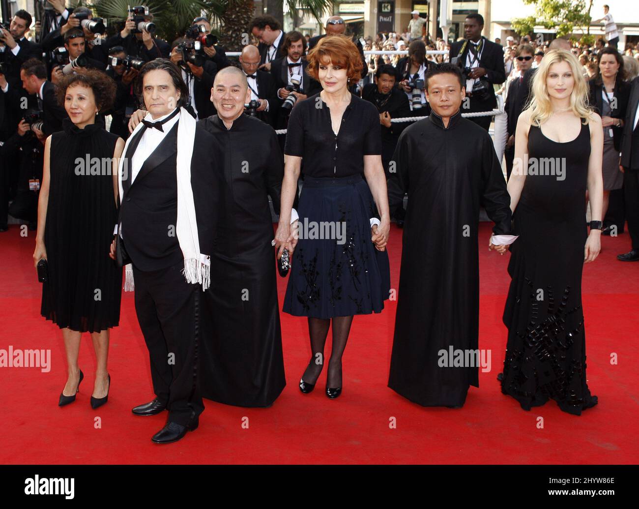 Yi-Ching Lu, Kang-sheng Lee, Fanny Ardant, Ming-liang Tsai, Jean-Pierre Leaud, Kang-sheng Lee, wife Laetitia Casta at the premiere of the new film Visage, during the Cannes Film Festival, at the Palais de Festival in Cannes, France Stock Photo