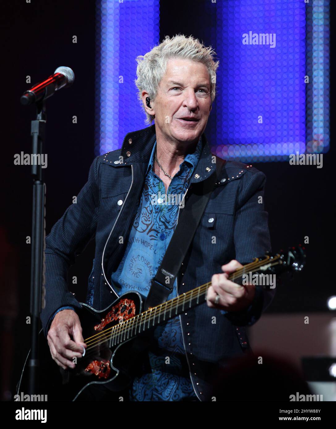 Kevin Cronin of REO Speedwagon perform on stage at the Nokia Theatre, Los Angeles Stock Photo