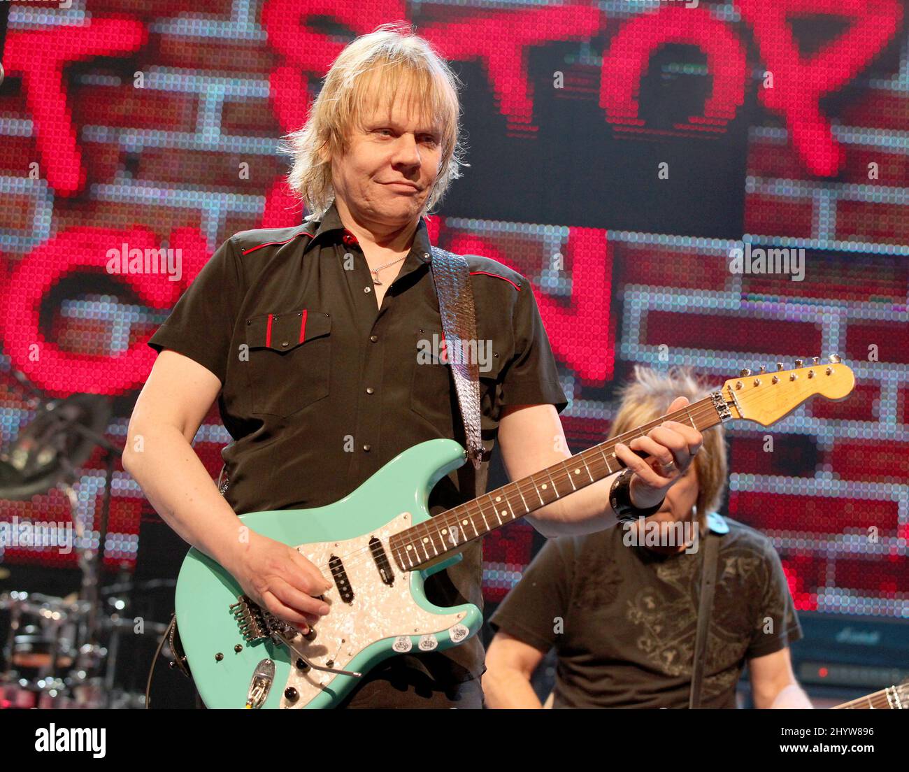James Young of REO Speedwagon perform on stage at the Nokia Theatre, Los Angeles Stock Photo