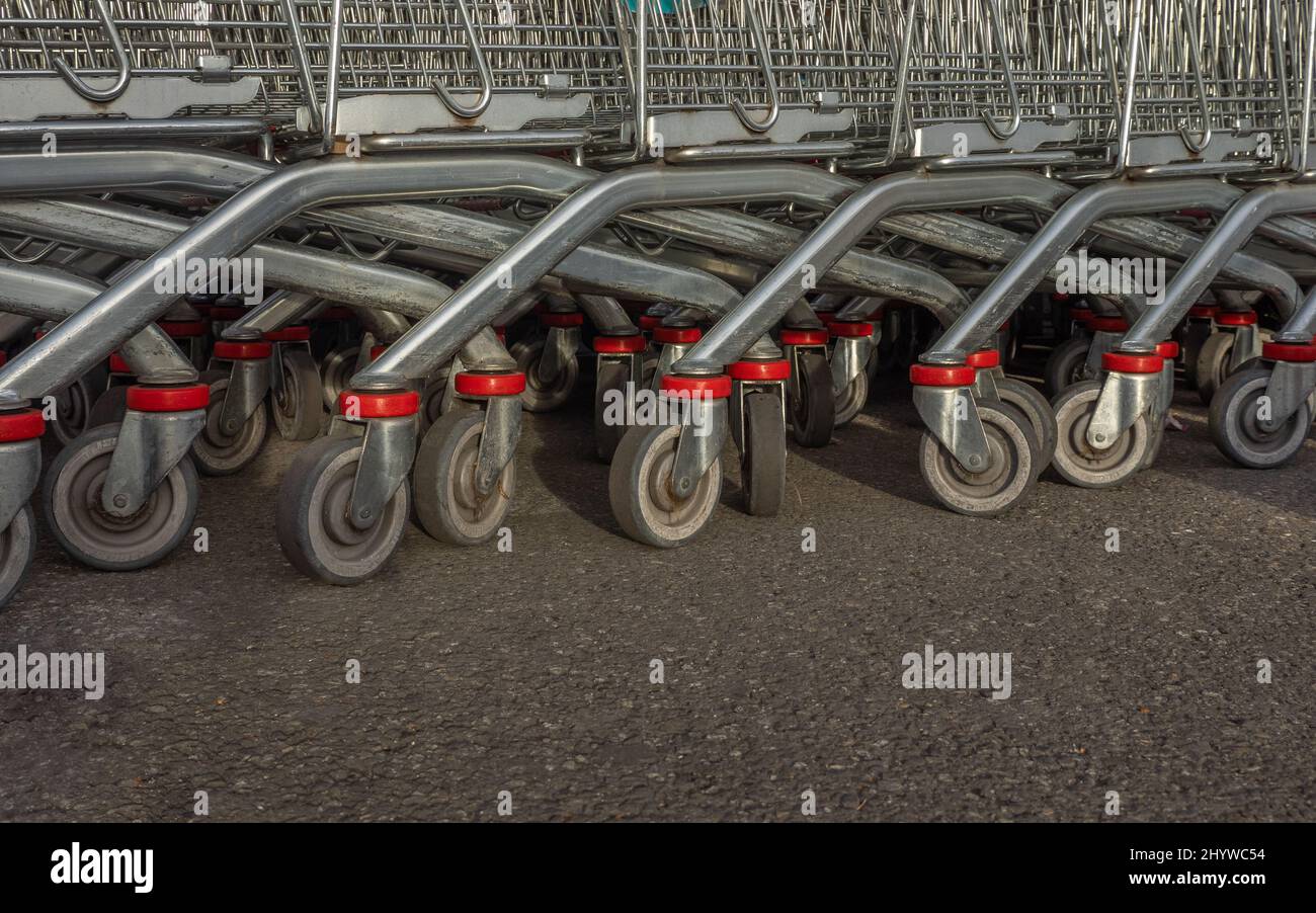 Metal carts for shopping in supermarkets Purchase concept Stock Photo