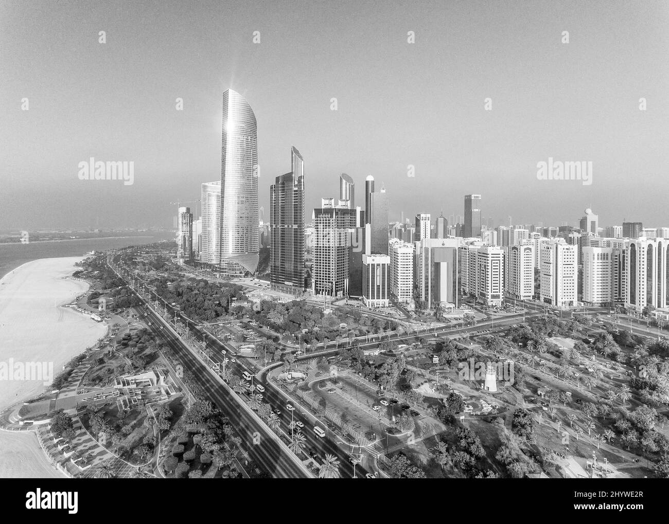 Abu Dhabi Downtown view from helicopter Stock Photo Alamy