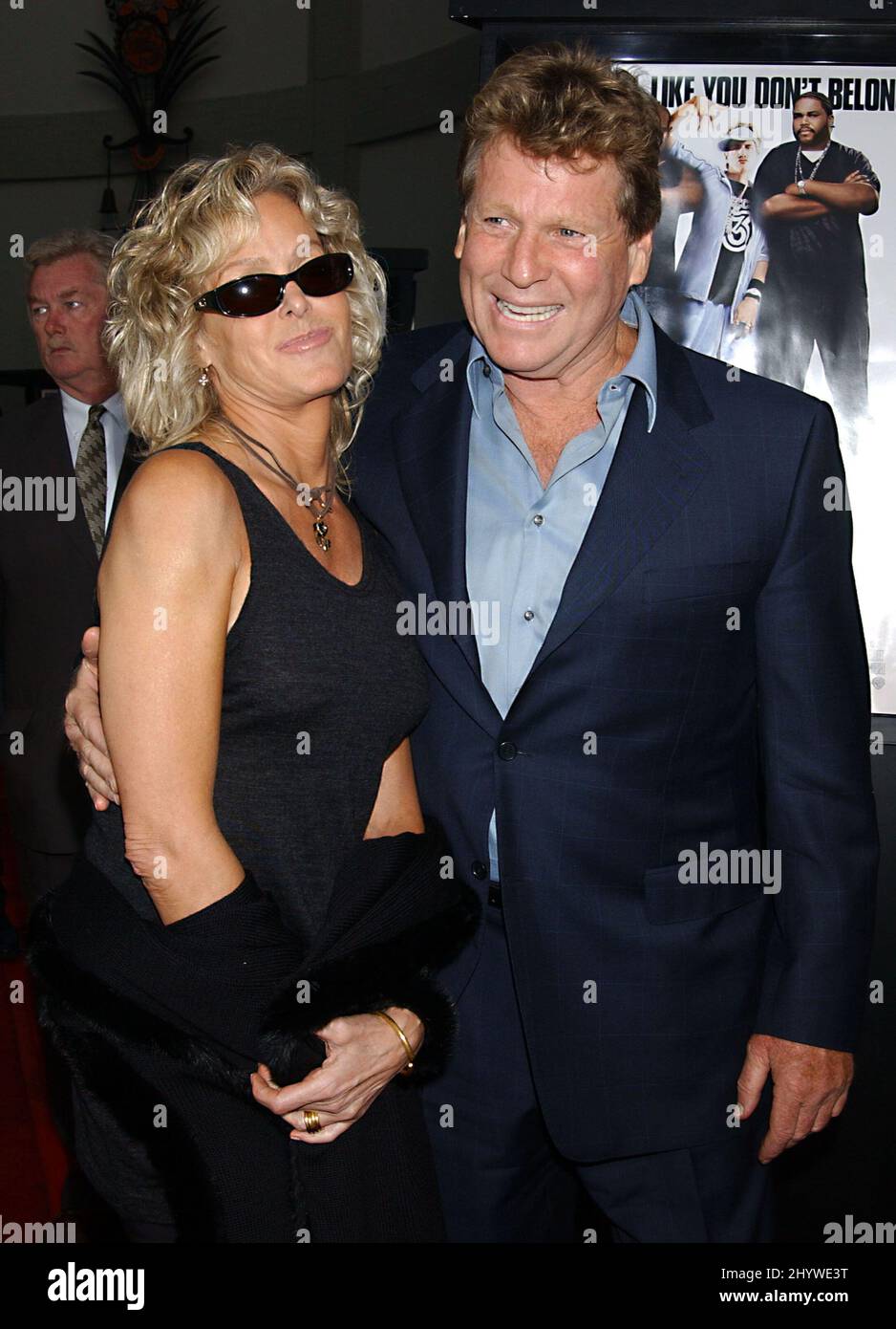 Farrah Fawcett and Ryan O'Neal attend the Malibu's most wanted film premiere in Hollywood, USA Stock Photo