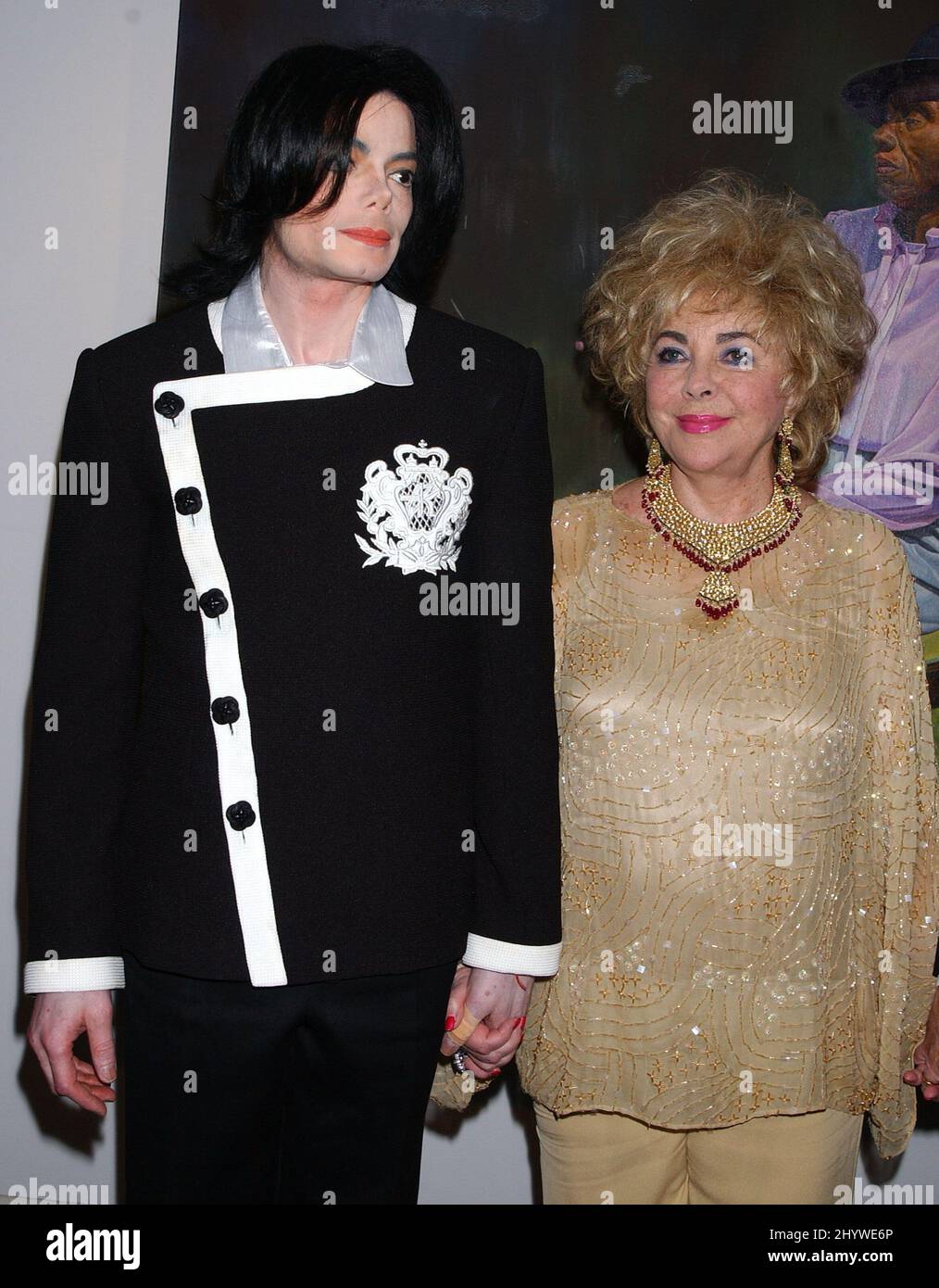 File picture dated February 09, 2002 of singer Michael Jackson and Elizabeth Taylor at the 'Art for AIDS, A Tribute to Rock Hudson' event held at the Laguna Art Museum. Stock Photo