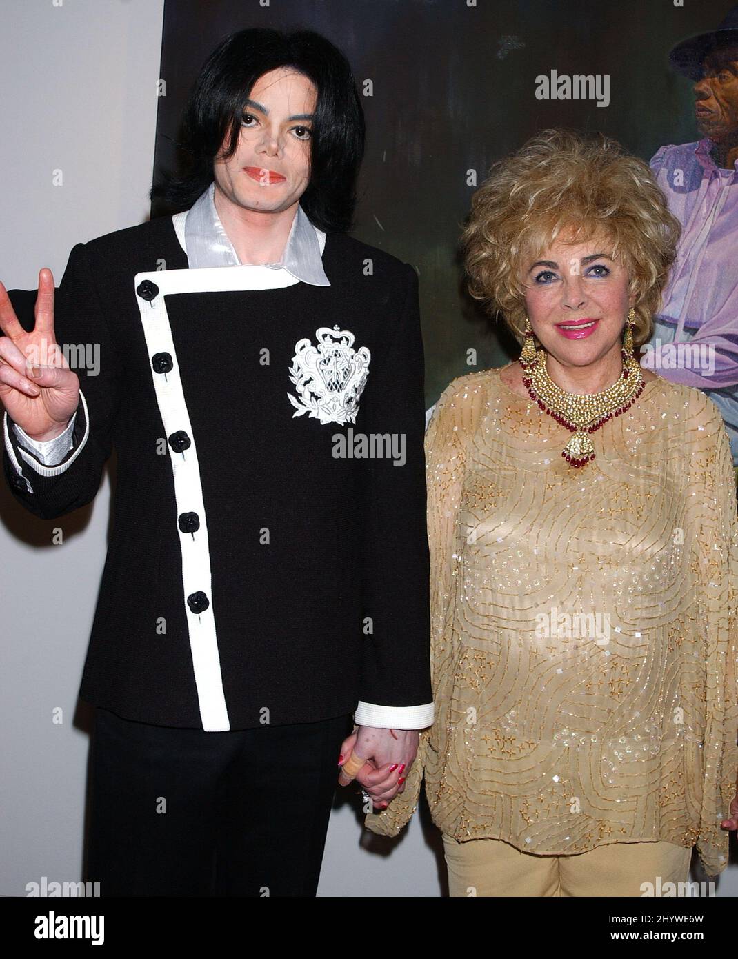 File picture dated February 09, 2002 of singer Michael Jackson and Elizabeth Taylor at the 'Art for AIDS, A Tribute to Rock Hudson' event held at the Laguna Art Museum. Stock Photo