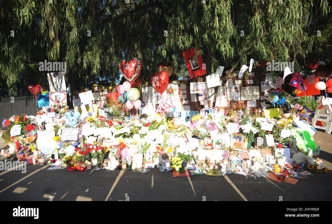 Michael Jackson memorials are seen outside his family home in Encino