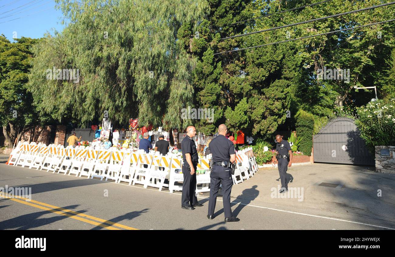 Michael Jackson memorials are seen outside his family home in Encino