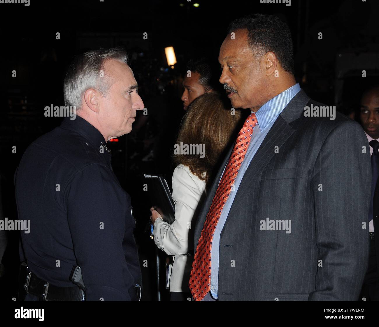 Chief of Police William J. Bratton and Rev. Jesse Jackson at the Michael Jackson Memorial at the Staple Center in Los Angeles, California. Stock Photo