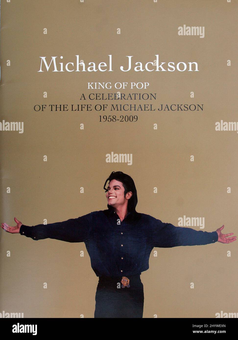 Michael Jackson Memorial program booklet is seen during the Michael Jackson Memorial at the Staple Center in Los Angeles, CA, on July 7, 2009. Stock Photo