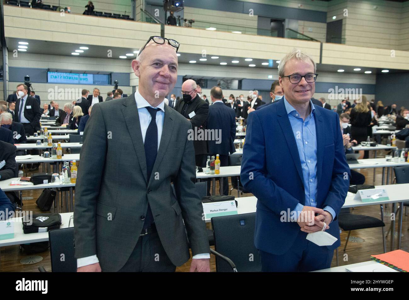 left to right Bernd NEUENDORF, candidate for DFB President, left to right Peter PETERS, candidate for DFB President, 44th Ordinary DFB Bundestag on March 11th, 2022 in Bonn/ Germany. Stock Photo