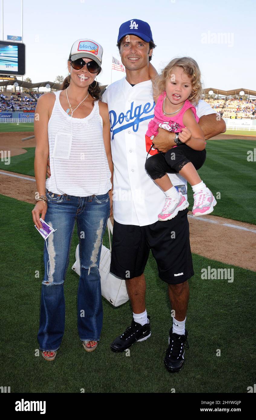 Brooke Burke, David Charvet and daughter Heaven at the 51st Annual Hollywood Stars Game held at Dodger Stadium in Los Angeles, USA Stock Photo