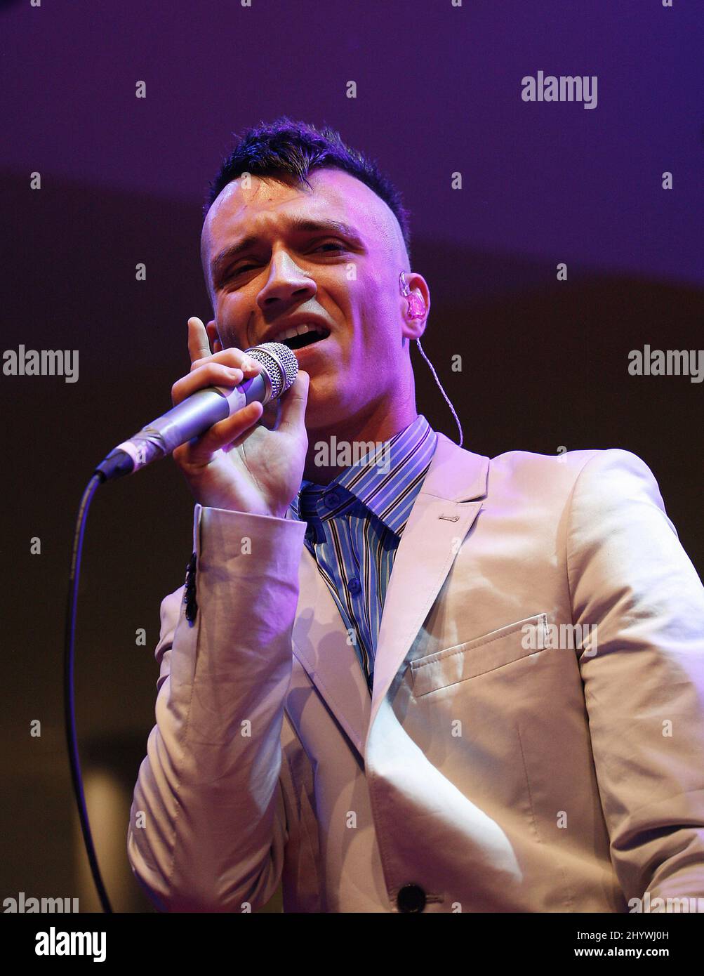 FrankMusik performs a free gig at the Westfield Shopping Centre in London as part of a series of summer gigs. Stock Photo