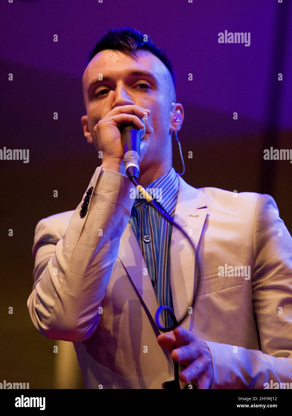 FrankMusik performs a free gig at the Westfield Shopping Centre in London as part of a series of summer gigs. Stock Photo