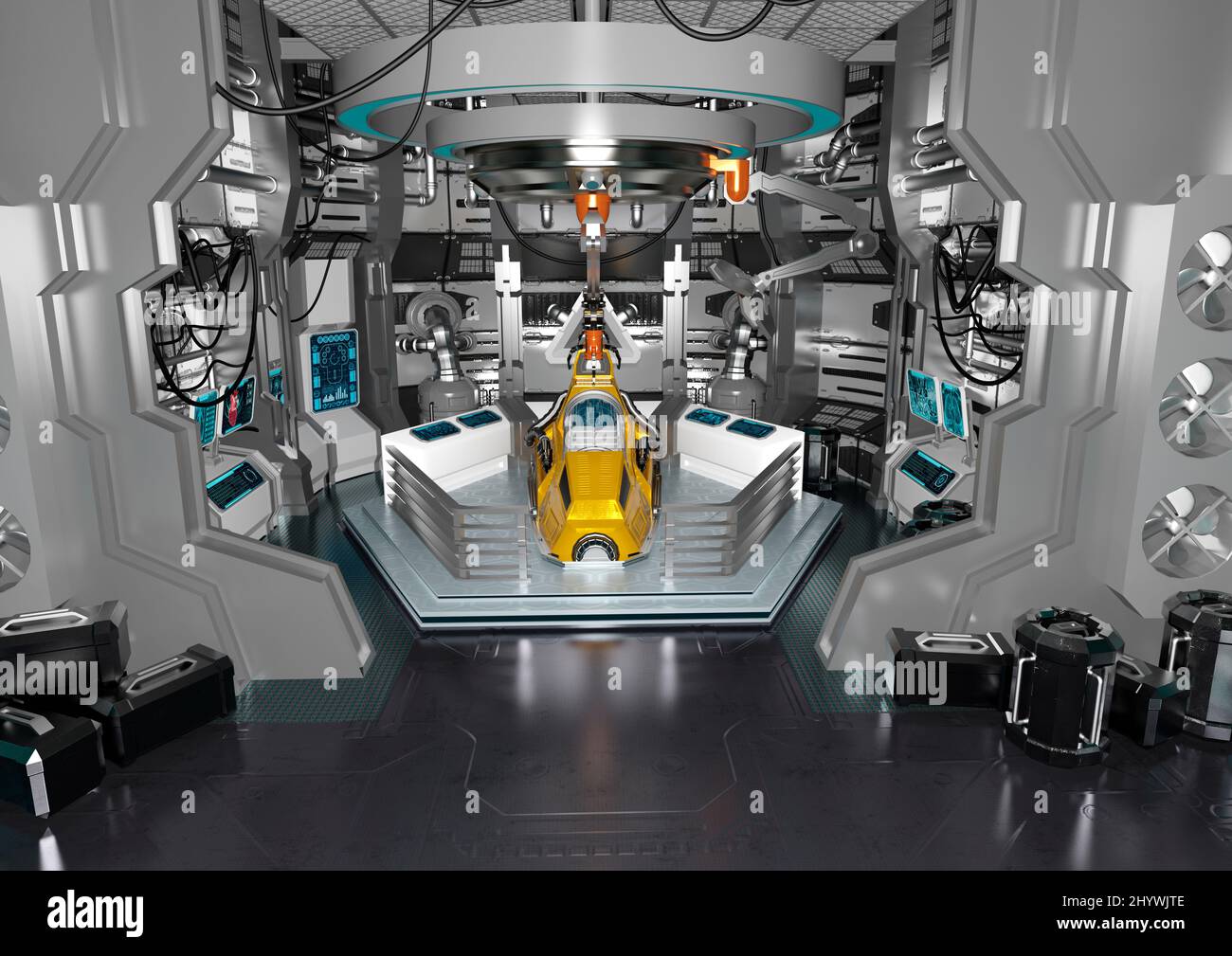 3D rendering of a science fiction laboratory interior Stock Photo - Alamy