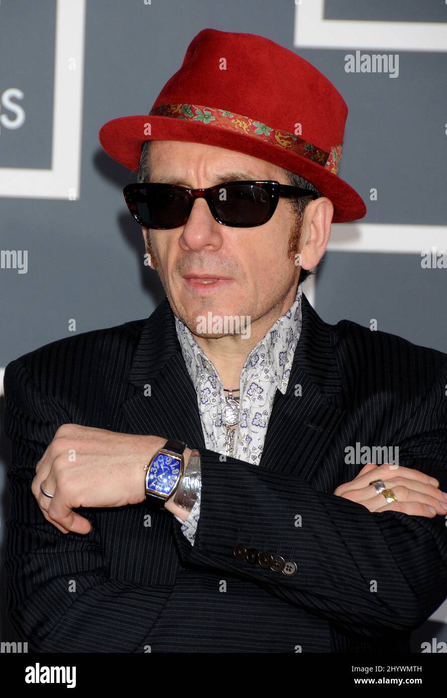 Elvis Costello arrives at the 52nd Annual Grammy Awards held at the