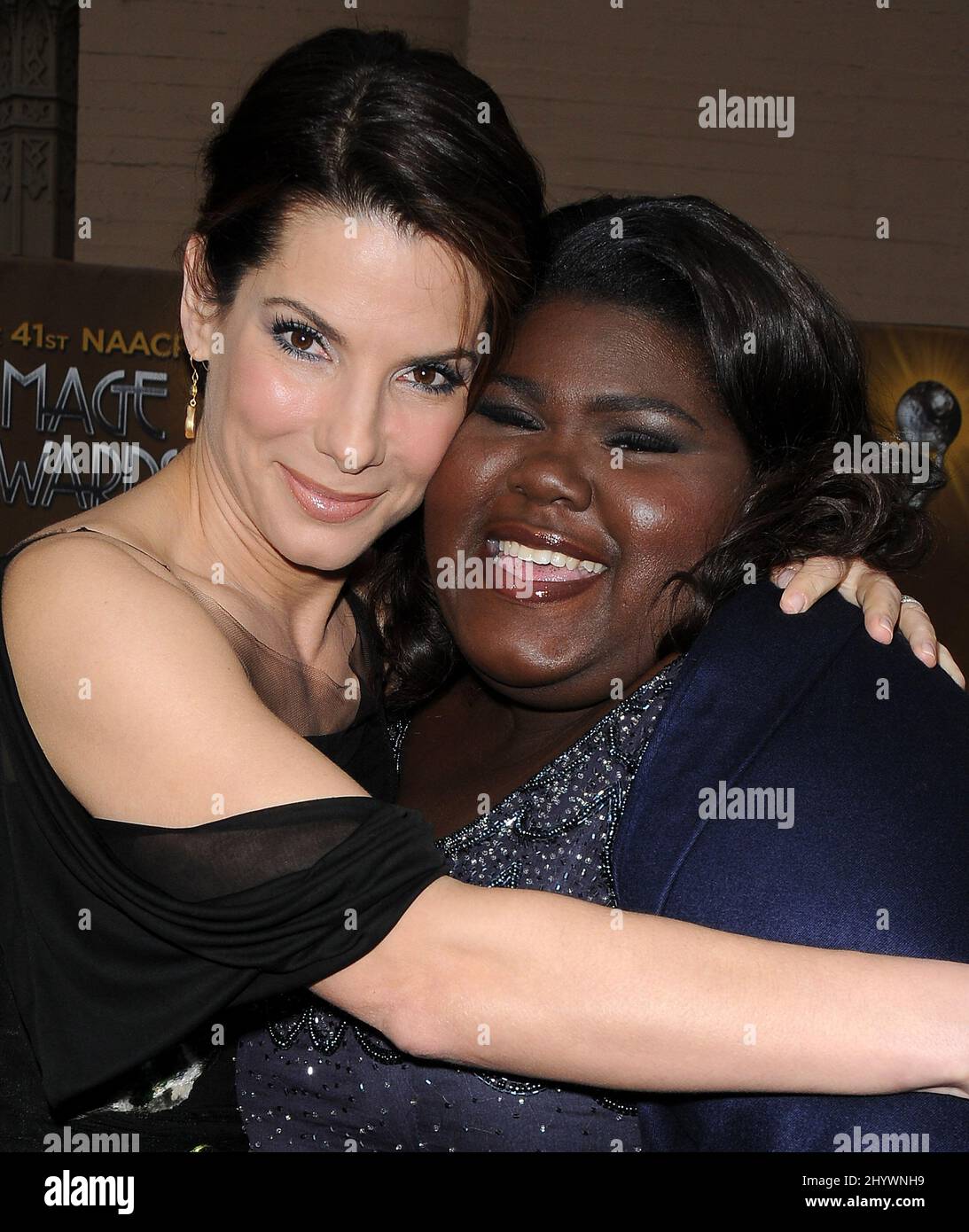 Sandra Bullock and Gabourey Sidibe arriving for the 41st NAACP Image Awards held at the Shrine Auditorium in Los Angeles, California, USA. Stock Photo