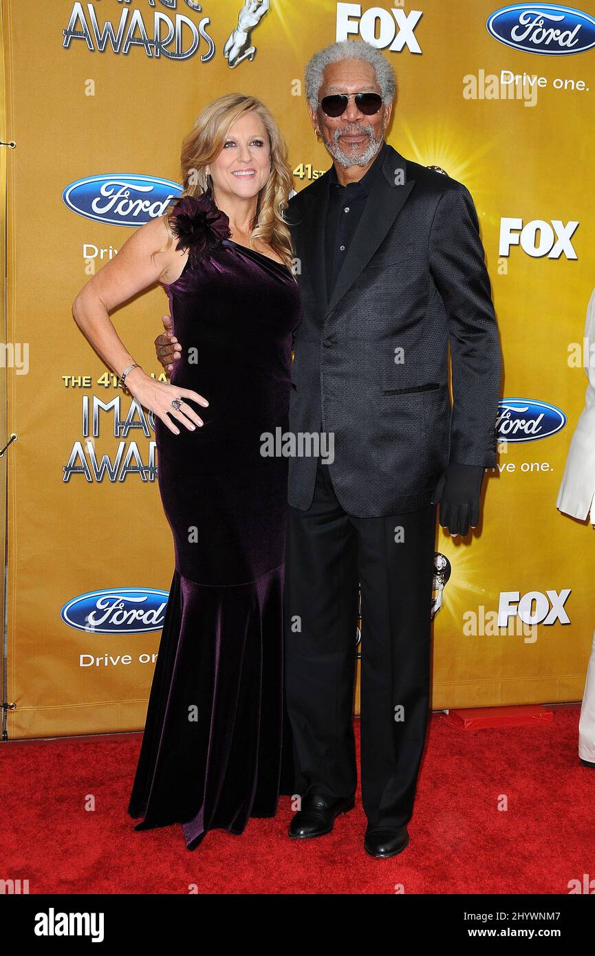 Lori McCreary and Morgan Freeman arriving for the 41st NAACP Image Awards held at the Shrine Auditorium in Los Angeles, California, USA. Stock Photo