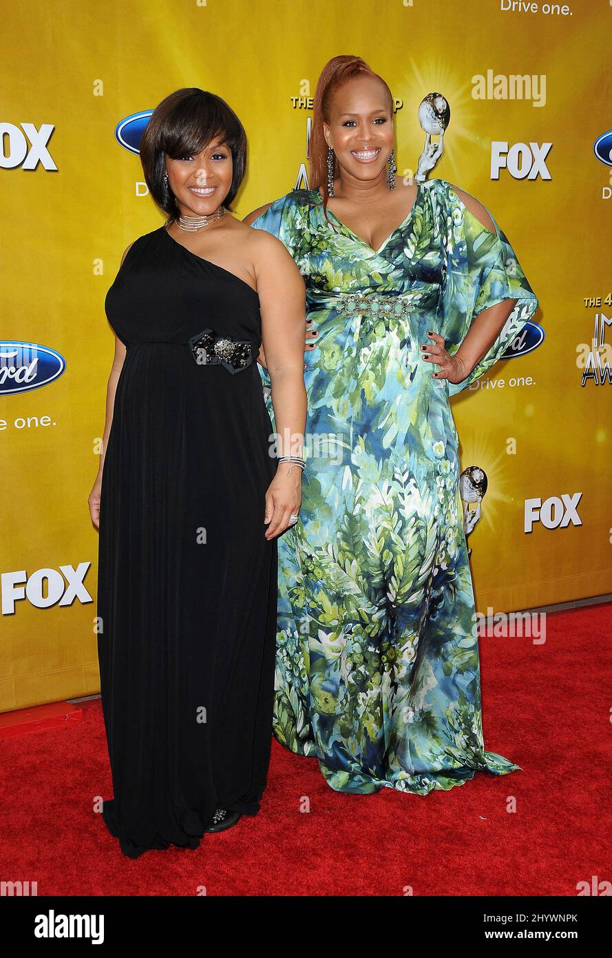 Erica Campbell and Tina Campbell arriving for the 41st NAACP Image Awards held at the Shrine Auditorium in Los Angeles, California, USA. Stock Photo