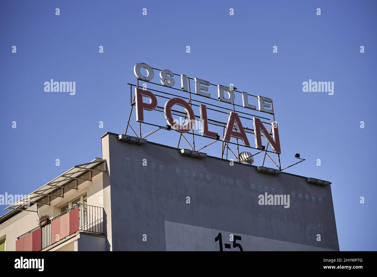 The Osiedle Polan letters on a apartment building Stock Photo