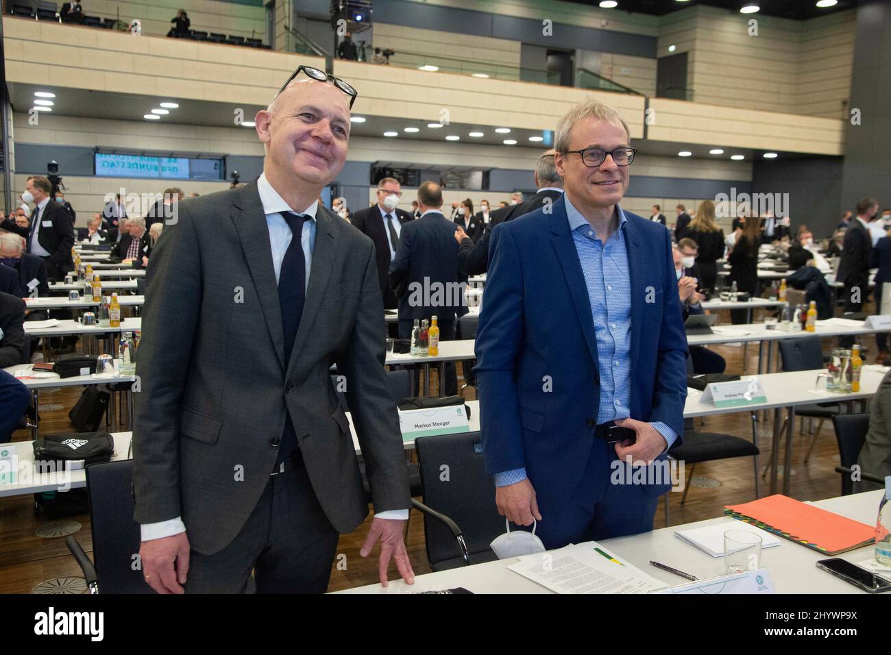 left to right Bernd NEUENDORF, candidate for DFB President, left to right Peter PETERS, candidate for DFB President, 44th Ordinary DFB Bundestag on March 11th, 2022 in Bonn/ Germany. Â Stock Photo