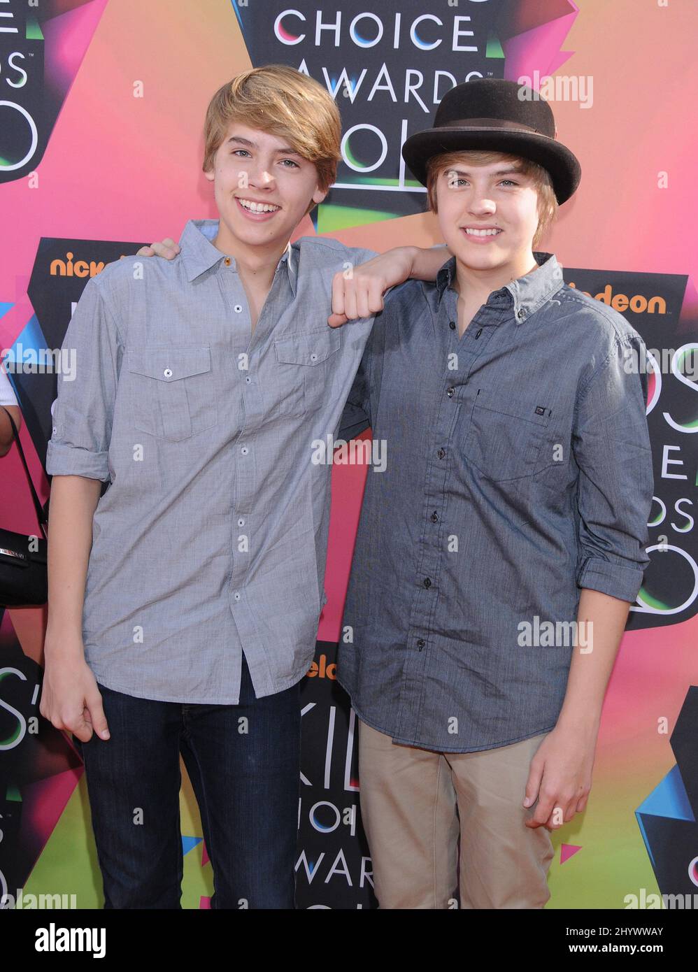 Cole Sprouse and Dylan Sprouse arriving at Nickelodeon's 23rd Annual Kid's Choice Awards in Westwood, Los Angeles. Stock Photo