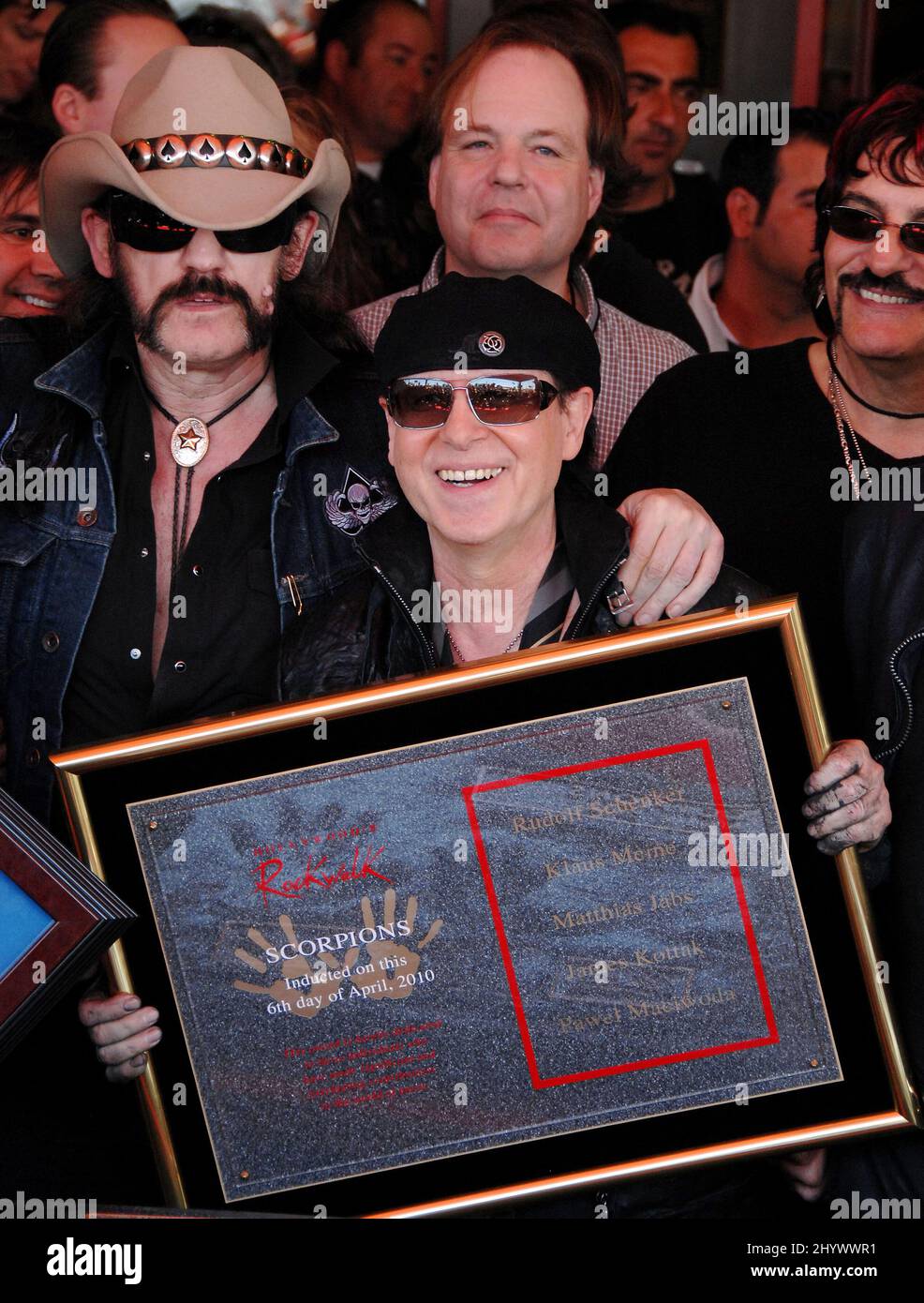 Lemmy, of Motorhead and Klaus Meine, of the Scorpions at the induction of the Scorpions into Hollywood's RockWalk, held at the Hollywood Guitar Center. Stock Photo
