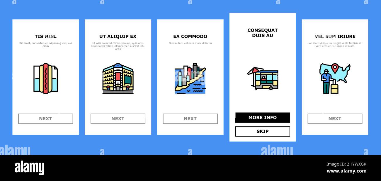 New York American City Landmarks Onboarding Icons Set Vector Stock ...