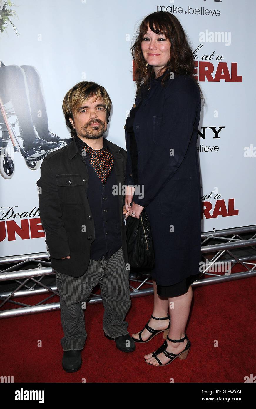 Peter Dinklage and Erica Schmidt at the 'Death at a Funeral' world premiere held at the Arclight Cinerama Dome, Hollywood, California. Stock Photo