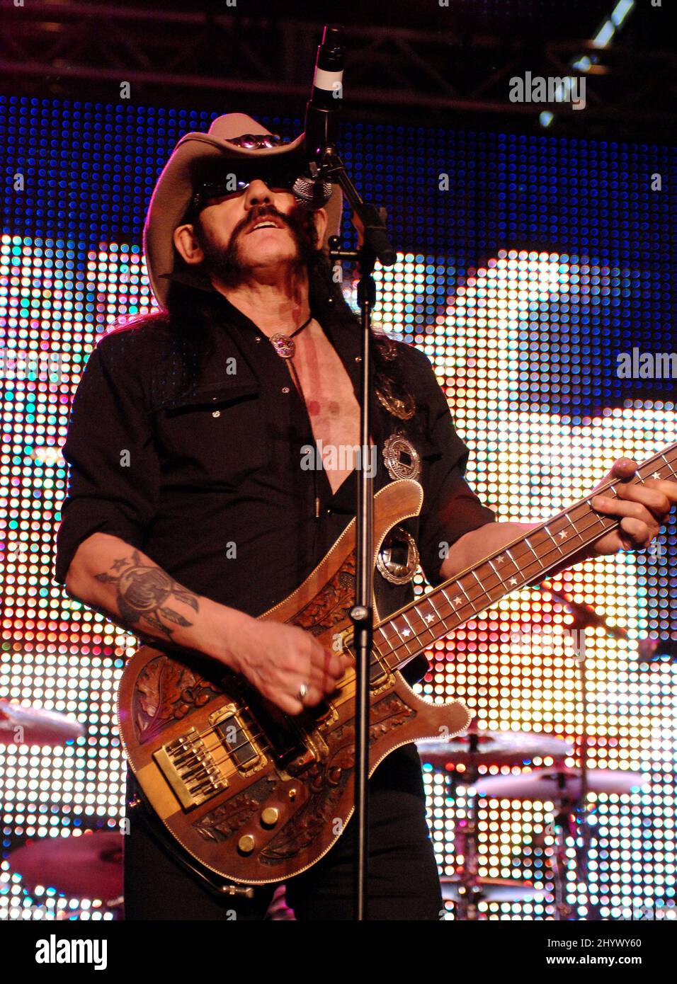 Lemmy Kilmister, of Motorhead performs at the 'Race to Party Concert', held at Hollywood and Highland, Hollywood. held at Hollywood and Highland Stock Photo