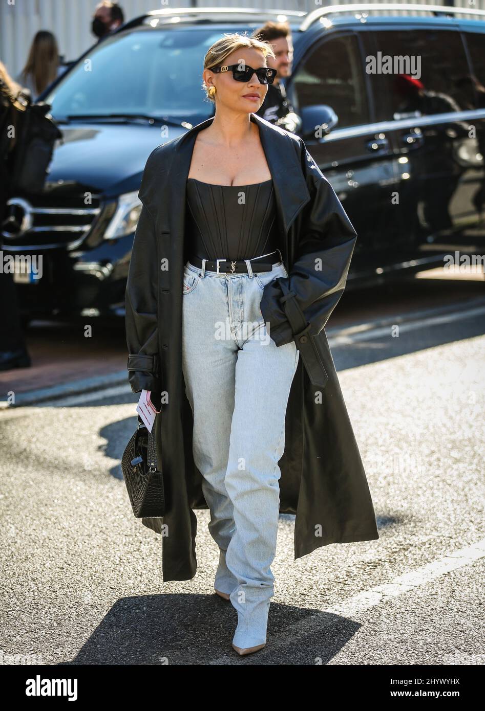 MILAN, Italy- February 23 2022: Veronica Ferraro on the street in