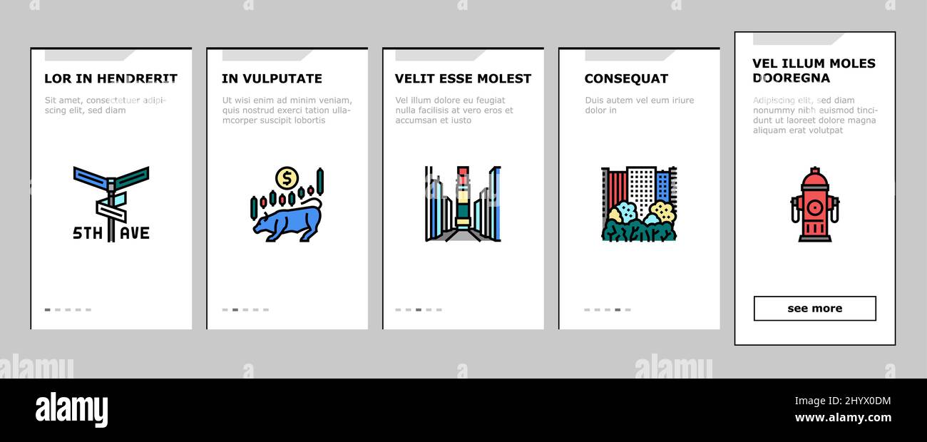 New York American City Landmarks Onboarding Icons Set Vector Stock ...