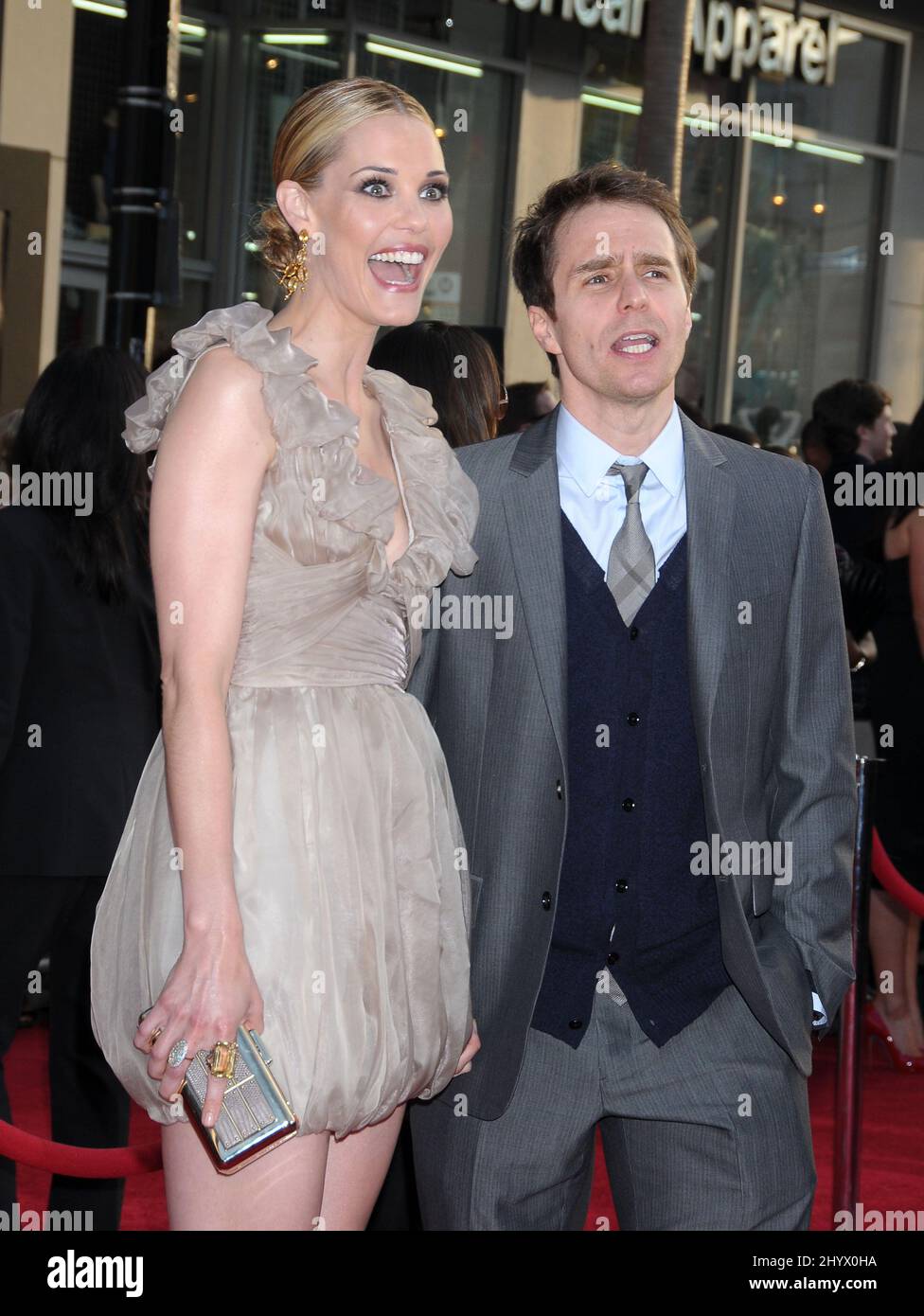 Leslie Bibb and Sam Rockwell at the "Iron Man 2" World Premiere held at Disney