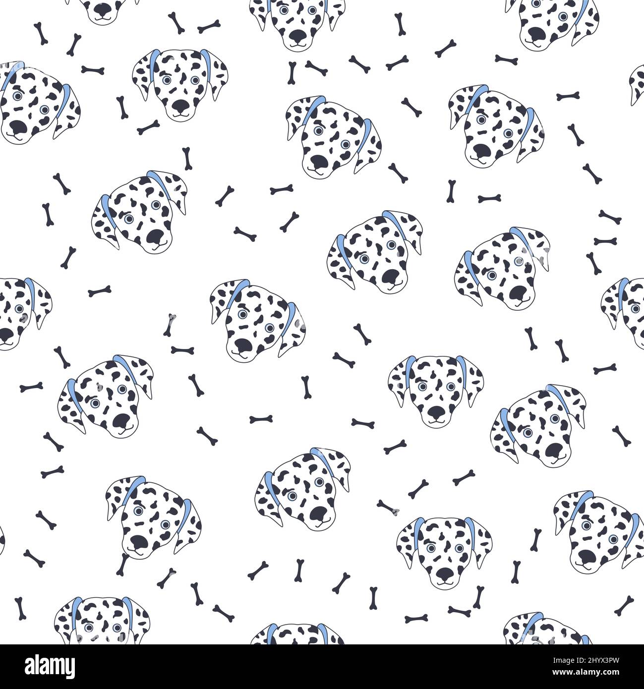 Black-white dog muzzle Dalmatian. Seamless pattern with cute cartoon ...