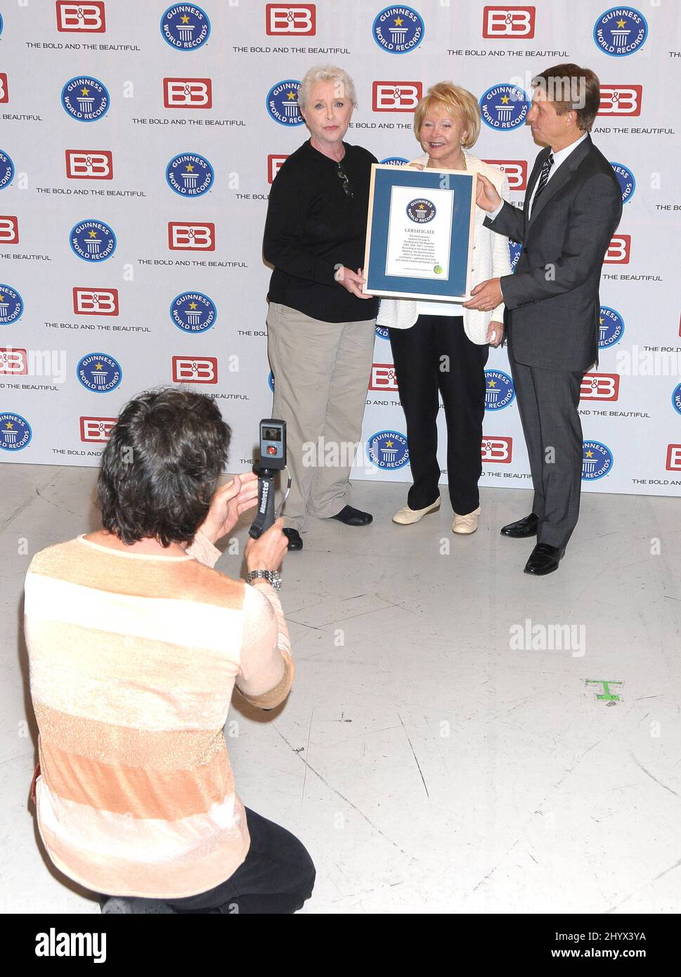 Susan Flannery, Ronn Moss, Lee Phillip Bell and Bradley Bell during Guinness World Records announcement of 'The Bold and the Beautiful' as most popular daytime TV soap on stage 31 at CBS Television City, Los Angeles Stock Photo