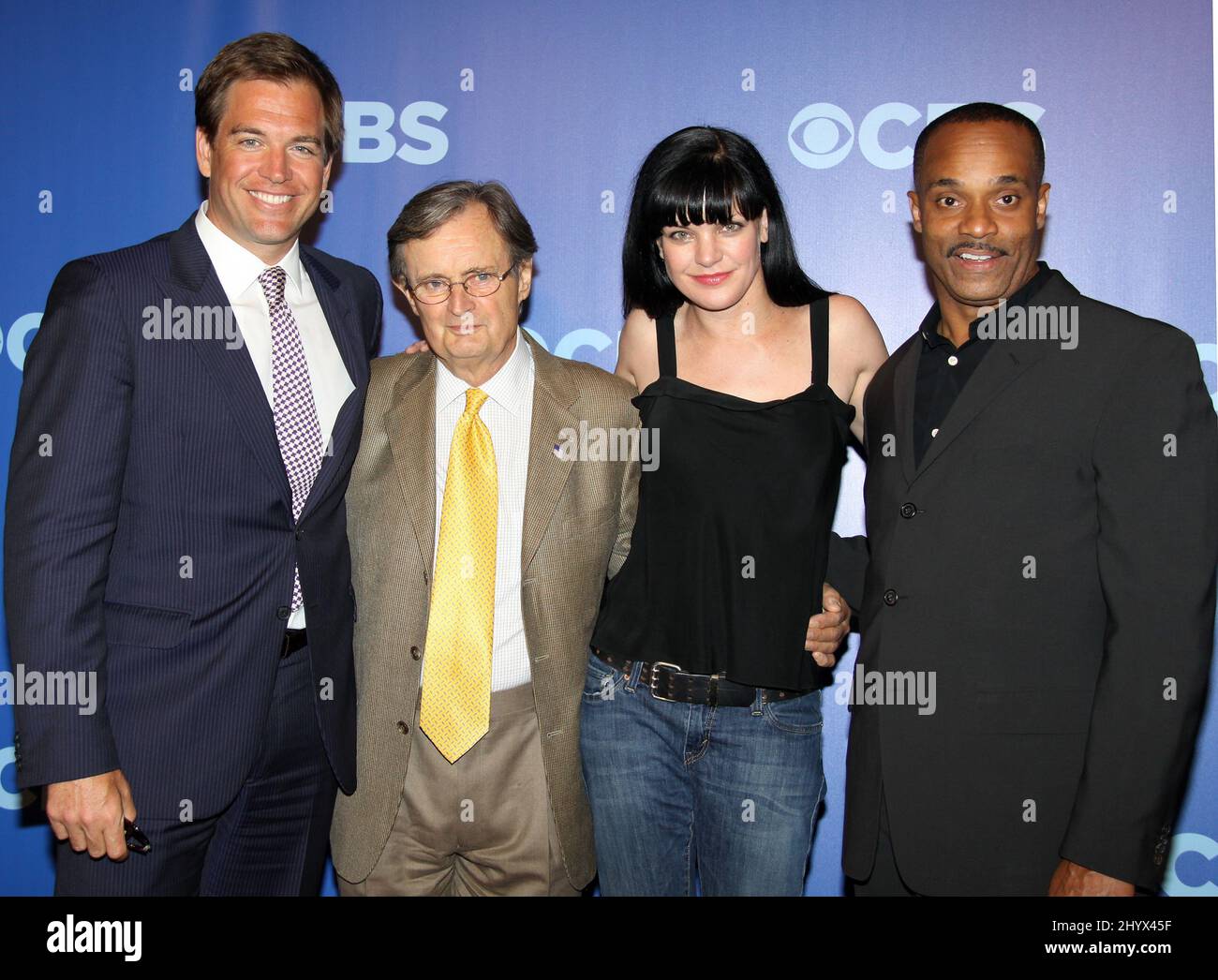 Michael Weatherly, David McCallum, Pauley Perrette and Rocky Carroll from 'NCIS' during CBS 2010 Upfronts held at Damrosch Park in Lincoln Center, New York Stock Photo