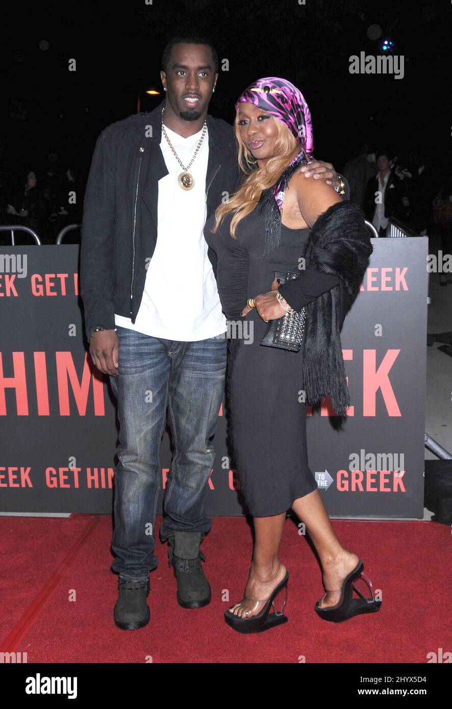 Sean Combs and Janice Combs during the World Premiere of 'Get Him To The Greek' at The Greek Theatre, Los Angeles, California Stock Photo
