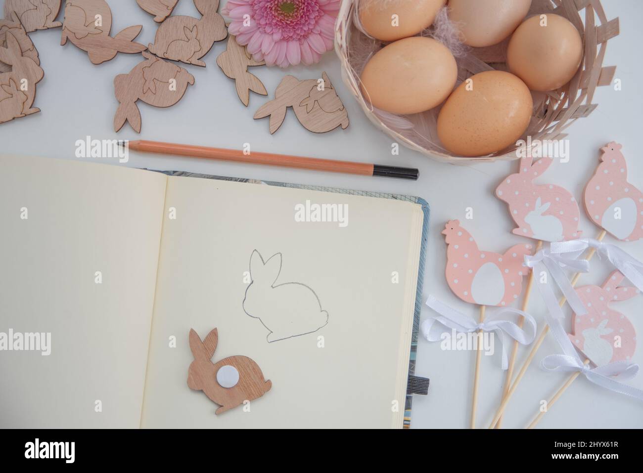 Easter decorations in pastel colors Stock Photo