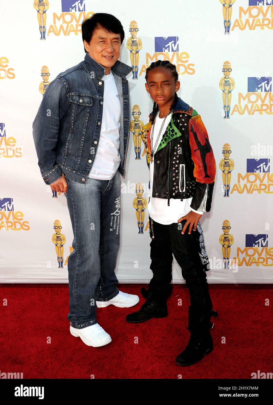Jackie Chan and Jaden Smith during the MTV Movie Awards 2010 at the Gibson Amphitheatre in Jackie Chan and Jaden Smith during the MTV Movie Awards 2010 at the Gibson Amphitheatre in