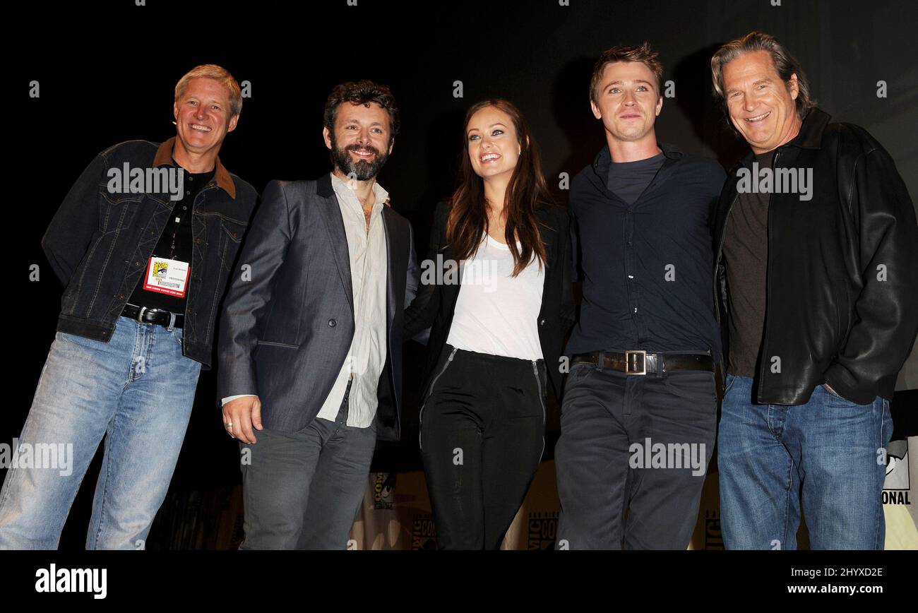 Michael Sheen, Olivia Wilde, Garrett Hedlund, Jeff Bridges and the cast of TRON: Legacy at the 2010 Comic Con International, Day 1, held at the San Diego Convention Center, San Diego. Stock Photo