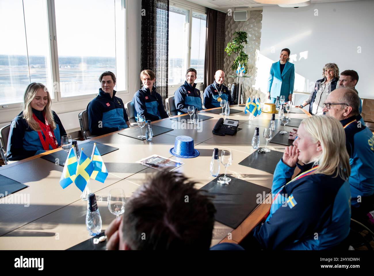 ARLANDA 20220315 Crown Princess Victoria meets Sweden's Paralympic medalists on return home at Arlanda Airport.. Photo Christine Olsson / TT code 1043 Stock Photo