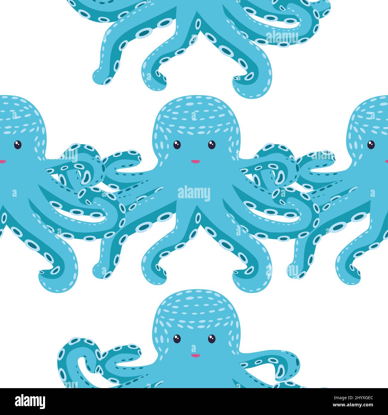 Seamless pattern with cute octopus, seaweed and pearl. Childish ...