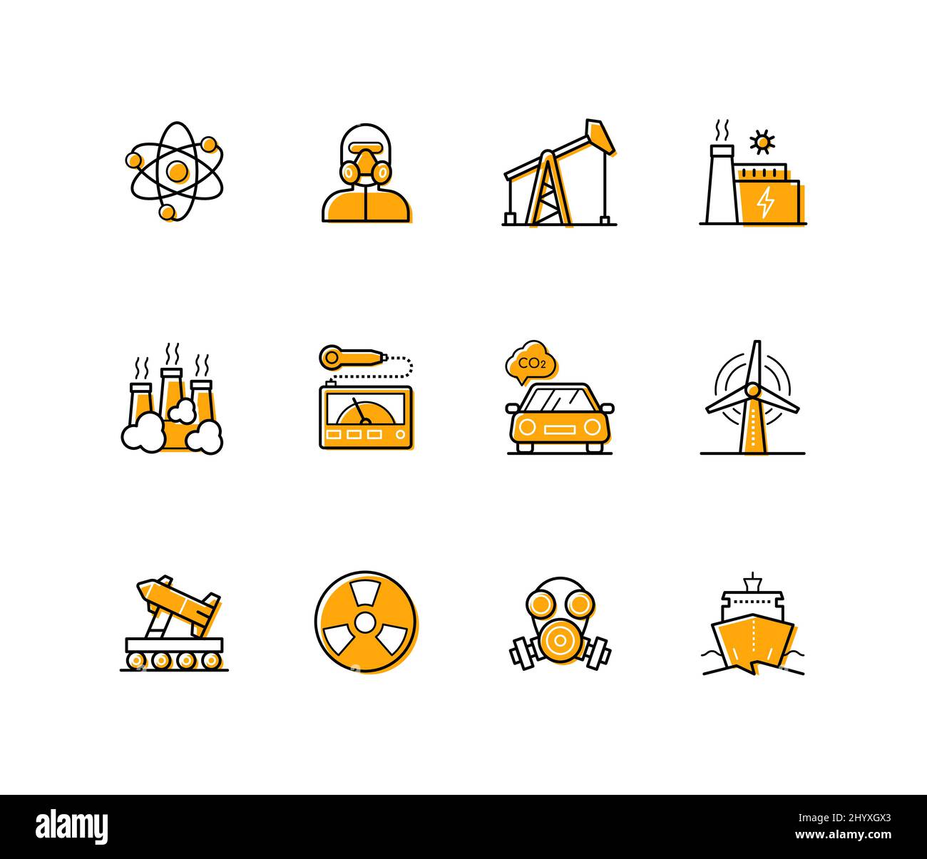 Industrialization problems - modern line design style icons set Stock Vector