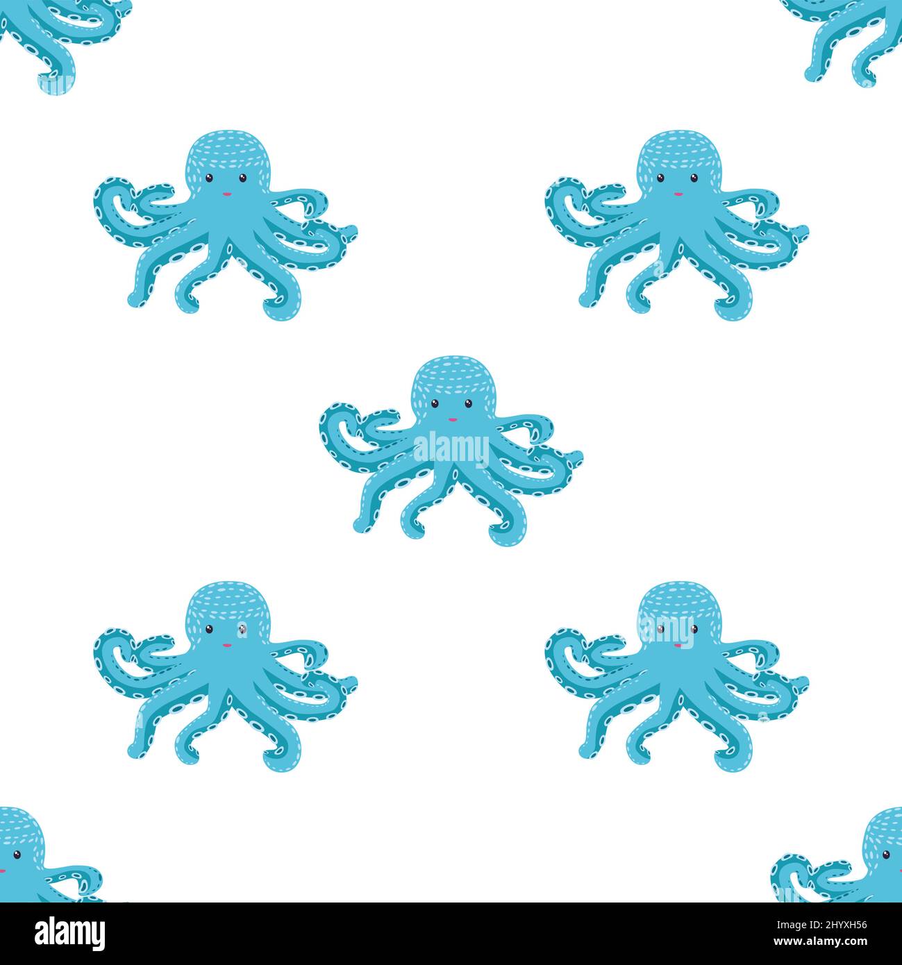 Seamless pattern with cute octopus, seaweed and pearl. Childish ...