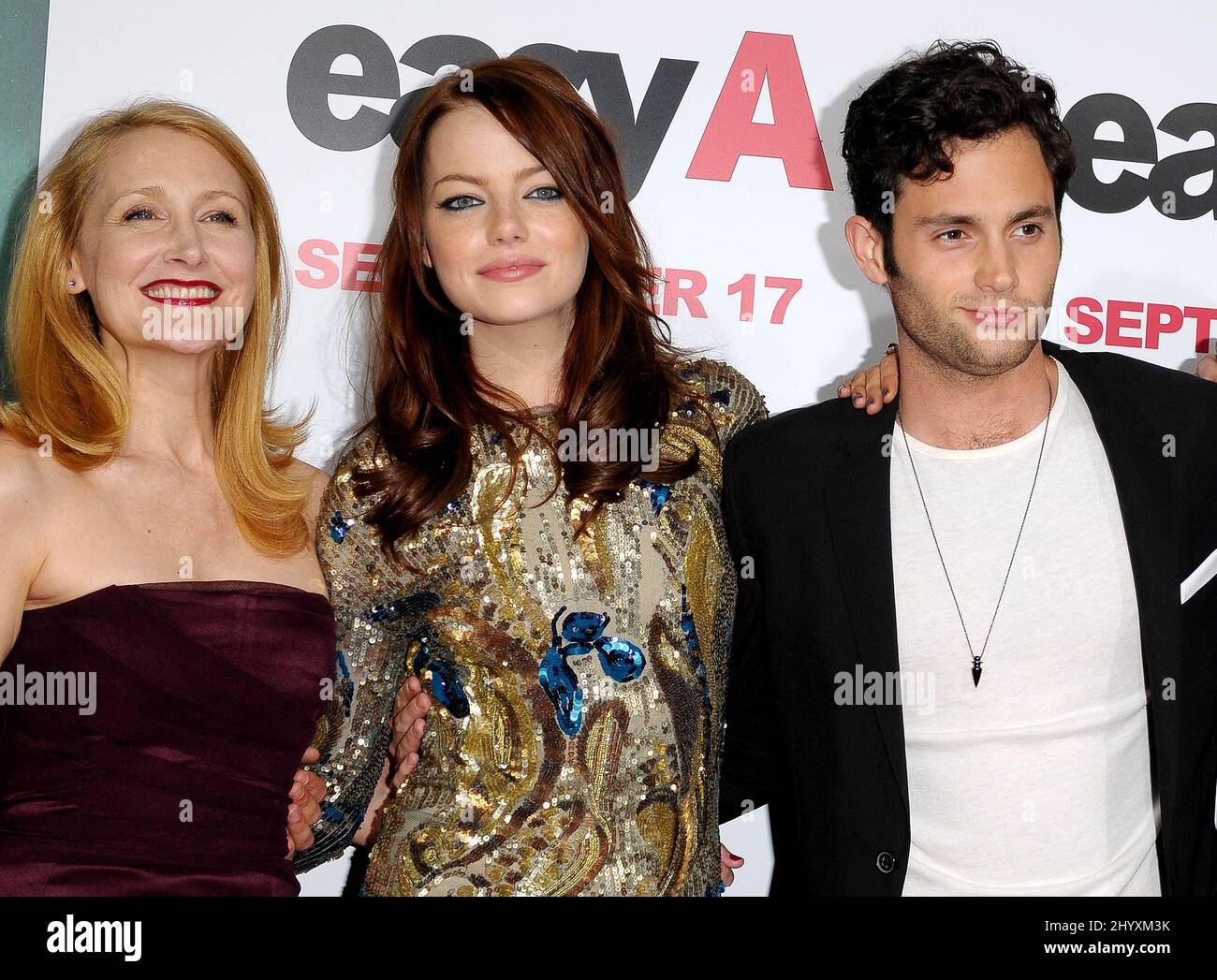 Patricia Clarkson, Emma Stone and Penn Badgley at the 'Easy A' premiere,  held at Grauman's Chinese Theatre, Los Angeles Stock Photo - Alamy